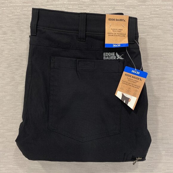 Eddie Bauer Fleece Lined Tech Pants Mens 36 x 30 Black Water Repellent Insulated - Picture 1 of 12